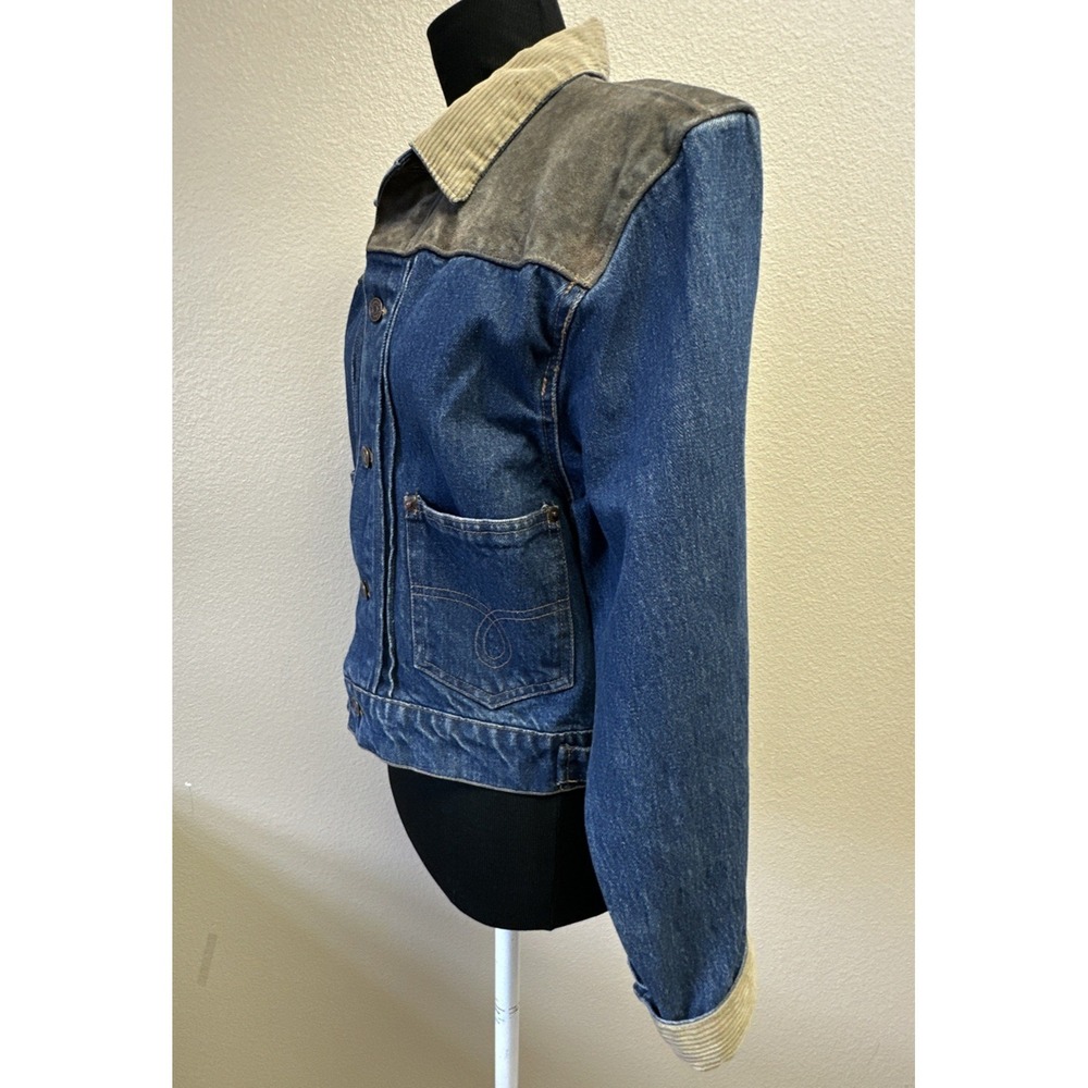Vtg Ralph‎ Lauren Dungarees Denim Jacket M Cropped Corduroy Leather Accents - Picture 6 of 12